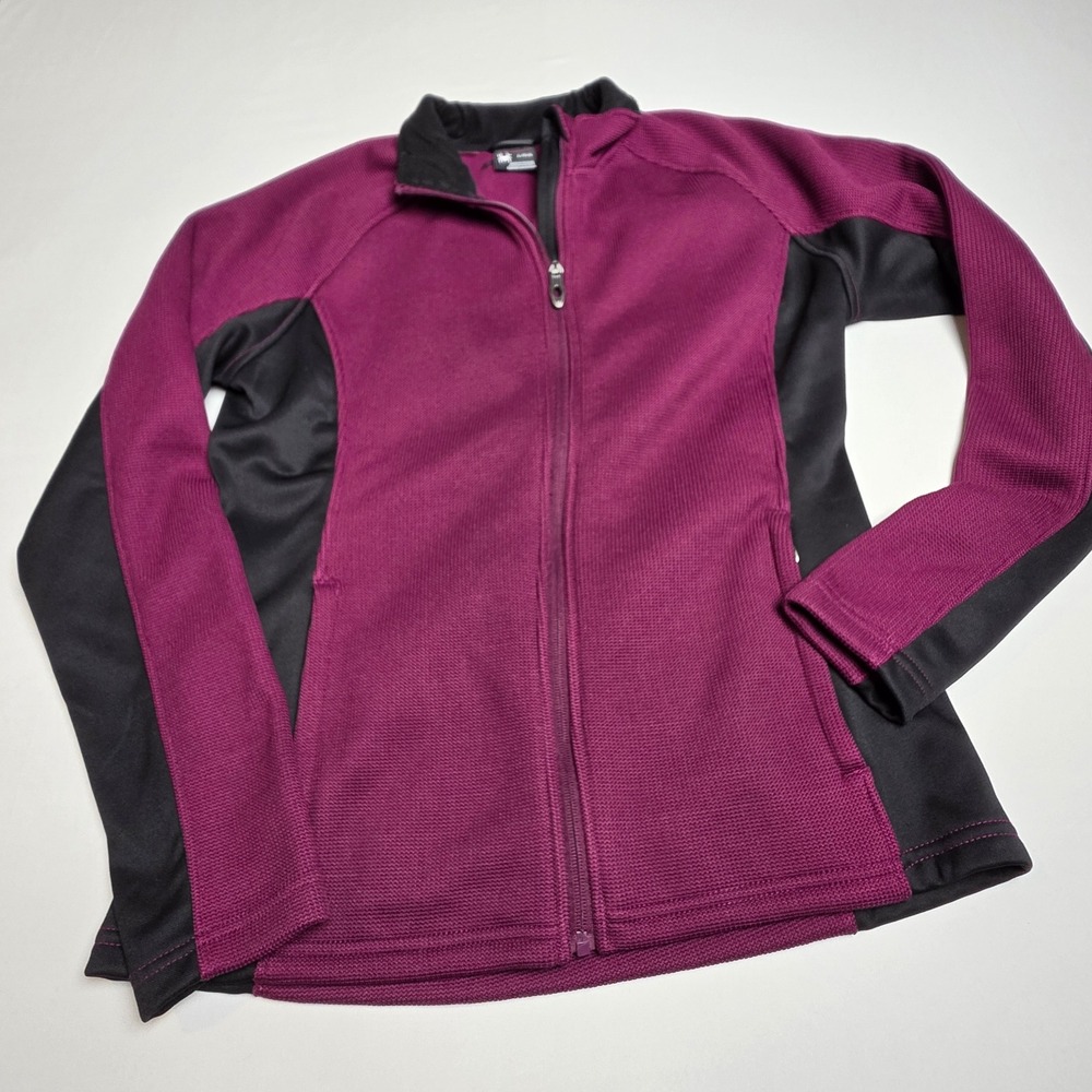 Spyder Full Zip Jacket Womens Lg Berry Black Waffle Knit Activewear Fleece Lined